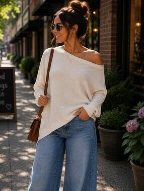 Shein Asymmetrical Cream Knit Sweater